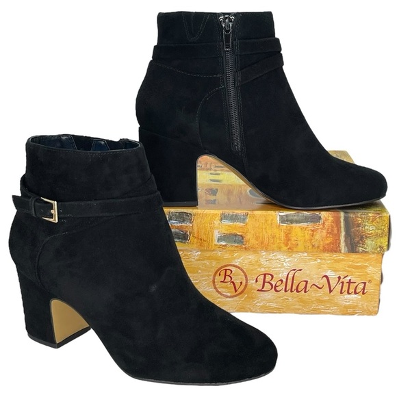 Bella Vita Arlette Black Suede Leather Womens Ankle Boots Size 8W - Picture 1 of 11